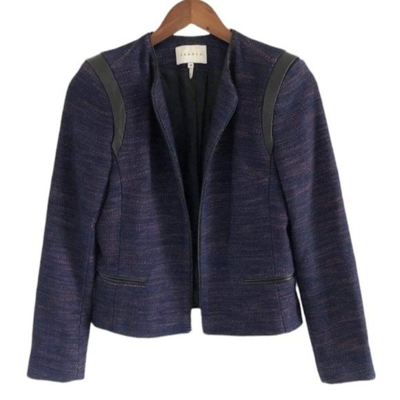 Sandro Valentin Blue and Red Tweed Blazer Jacket leathershoulder chain details